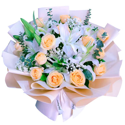防城港16朵香槟玫瑰2支百合，爱的温暖和幸福