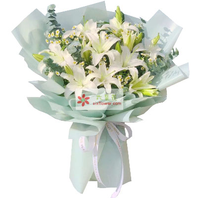 防城港6支白色多头百合，温馨的祝福
