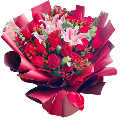 防城港22朵红玫瑰百合，爱的火焰